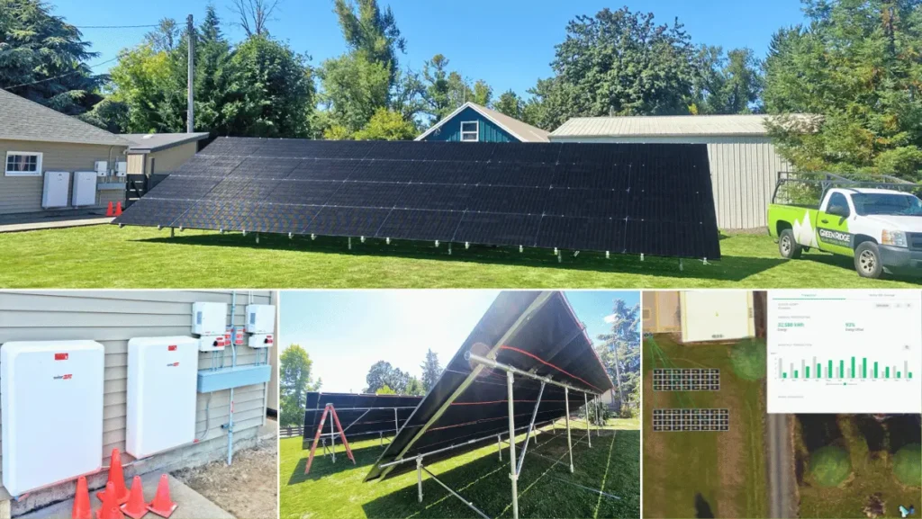 Ground-mountes solar panels and battery backup for home and business in Dallas, Oregon