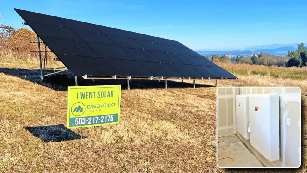 Ground-mounted solar panels and battery backup for home in Sherwood, Oregon