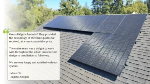 Rooftop solar panels and battery backup with positive customer review in Eugene Oregon