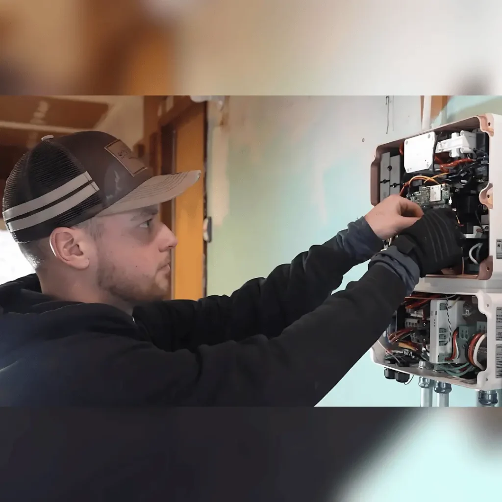 Green Ridge Solar technician fixing a solar inverter
